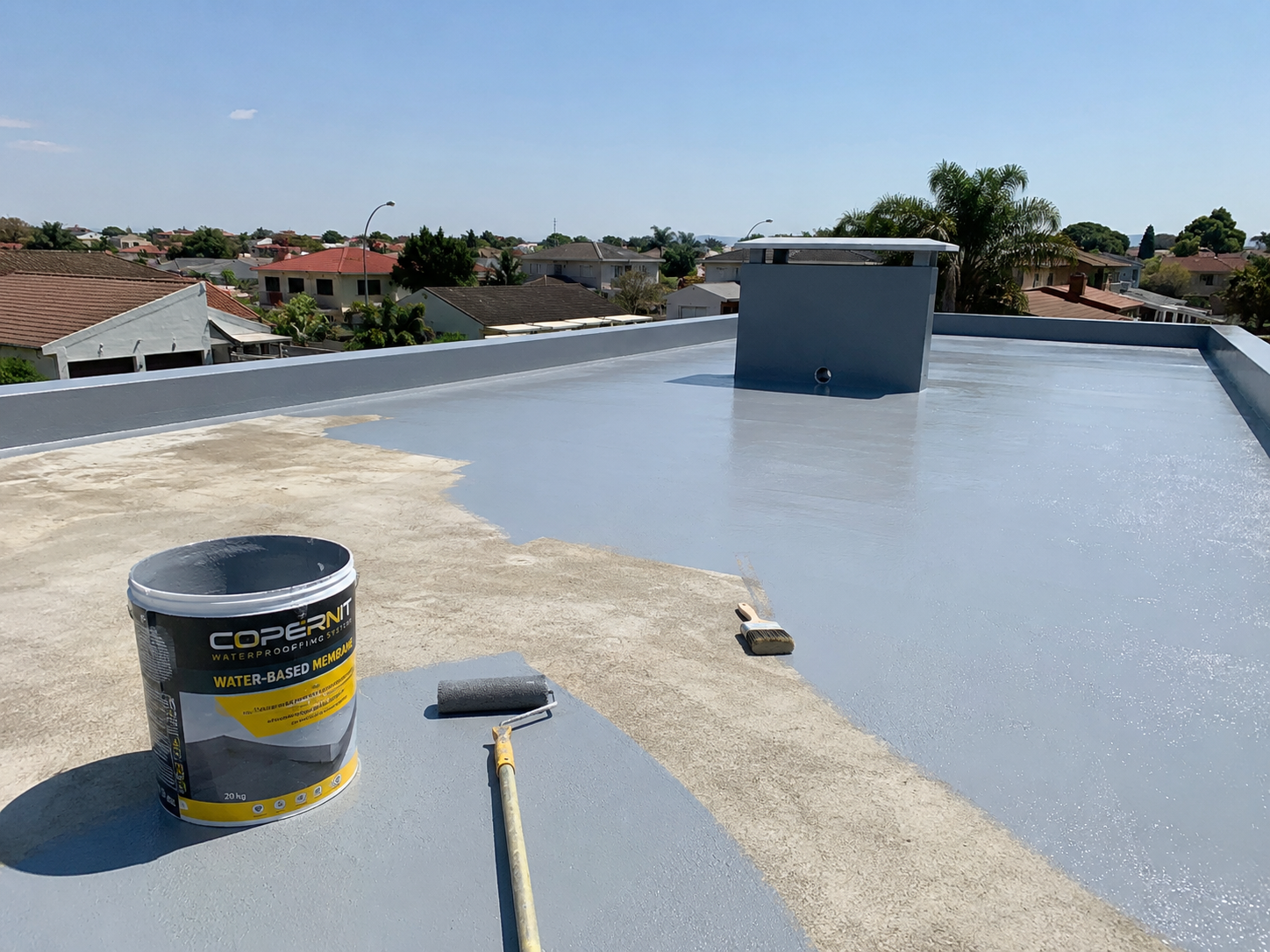 Professional waterproofing applied to a flat roof in Cape Town
